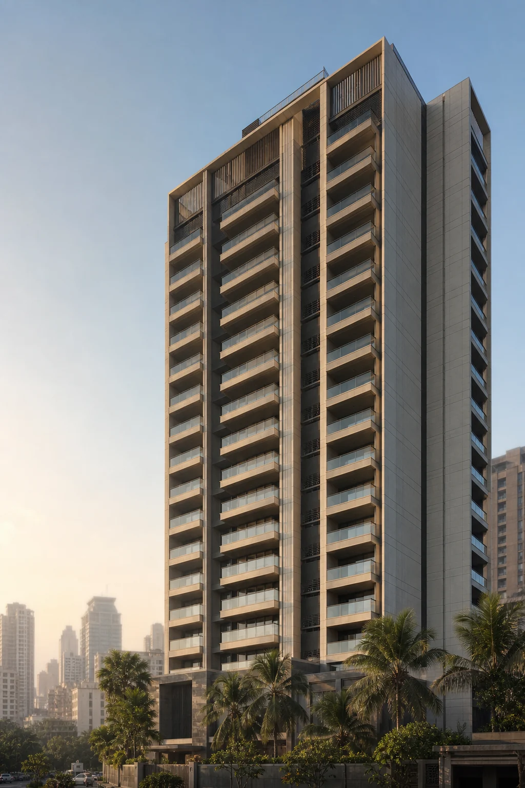 Contemporary Mumbai residential tower in soft morning light